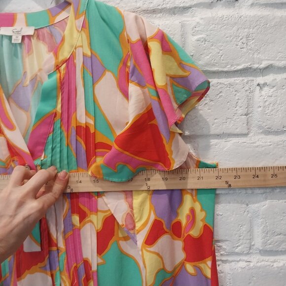 Easel Maxi Dress Medium Multicolor Red Yellow Green Cottagecore Bohemian Tiered, - Picture 9 of 10